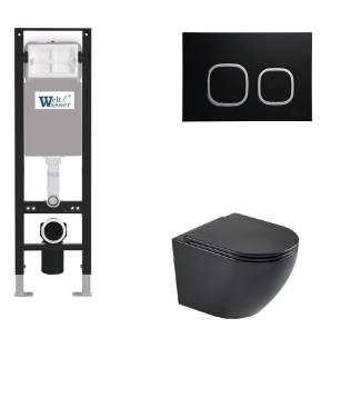 Унитаз с инсталляцией WeltWasser AMBERG 350 + MERZBACH 043 MT-BL + AMBERG RD-BL черный матовый/кнопка черный-хром