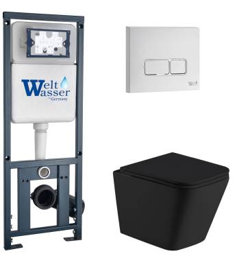 Унитаз с инсталляцией WeltWasser MARBERG 410 + GELBACH 043 MT-BL + MAR 410 SE GL-WT черный матовый/кнопка белая