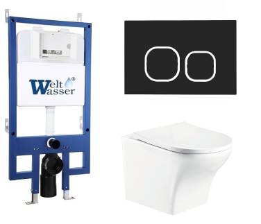 Унитаз с инсталляцией WeltWasser BAMBERG 545+ODENBACH 004 GL-WT+BAMBERG BL белый/кнопка черная, безободковый, с крышкой микролифт