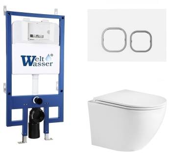 Унитаз с инсталляцией WeltWasser BAMBERG 545+MERZBACH 043 GL-WT+BAMBERG WT белый/кнопка белая, безободковый, с крышкой микролифт, слив торнадо