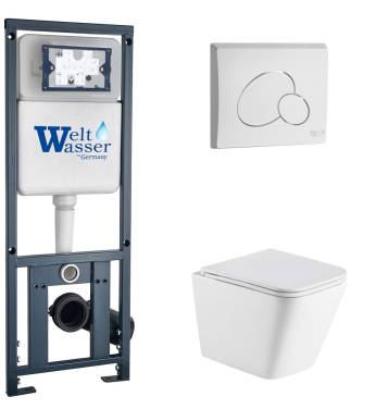 Унитаз с инсталляцией WeltWasser MARBERG 410 + GELBACH 043 MT-WT + MAR 410 RD GL-WT белый матовый/кнопка белая
