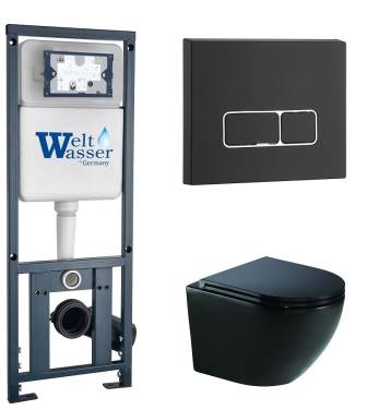 Унитаз с инсталляцией WeltWasser MARBERG 410+MERZBACH 041 XL MT-BL+MAR 410 SE MT-BL черный матовый/кнопка черная матовая-хром