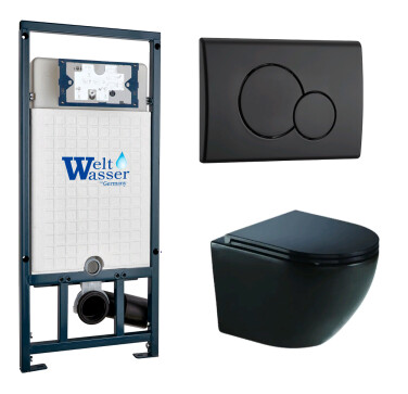 Унитаз с инсталляцией WeltWasser MARBERG 507 + MERZBACH 043 GL-BL + MAR 507 RD MT-BL