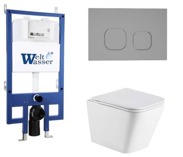 Унитаз с инсталляцией WeltWasser BAMBERG 545+GELBACH 043 MT-WT+BAMBERG CR белый матовый/кнопка хром, безободковый, с крышкой микролифт, слив торнадо