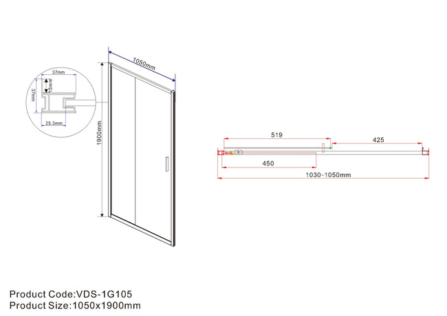 Vincea Garda VDS-1G105CL, 1050, хром, стекло прозрачное