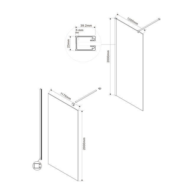 Vincea Walk-In VSW-1H120CLB, 1200x2000, черный матовый, стекло прозрачное