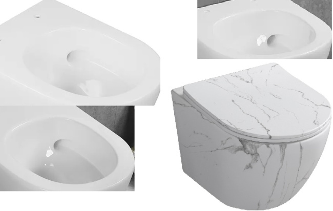 Ceruttispa SELLA Aria Tornado MMW подвесной безободковый белый мрамор матовый со смывом торнадо CT9532 (490х370х370)