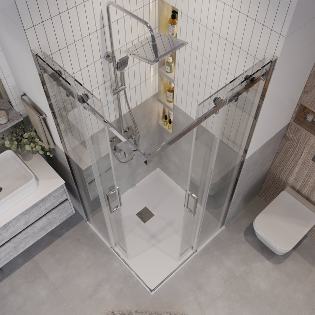 Grossman 300.K33.04.1010.10.00 Classic (100*100*195) квадрат,раздвижн,хром,стекло прозрачное, 2 места без поддона