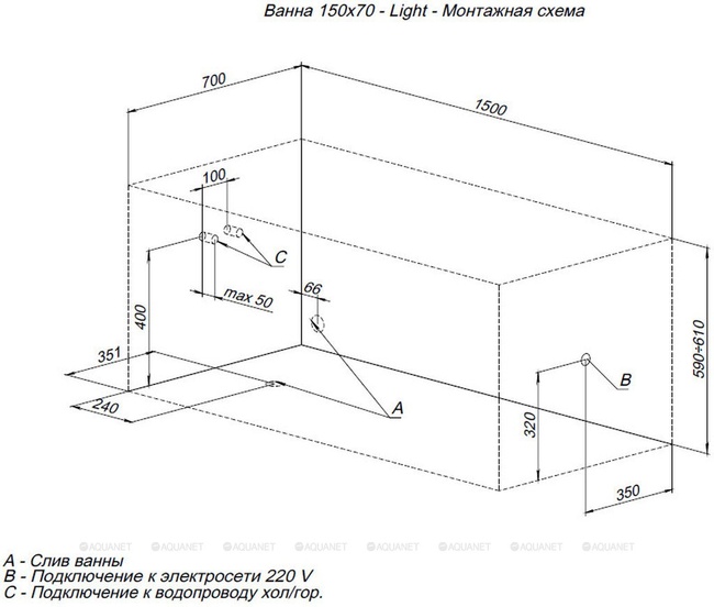 Aquanet LIGHT 150*70 (242507)
