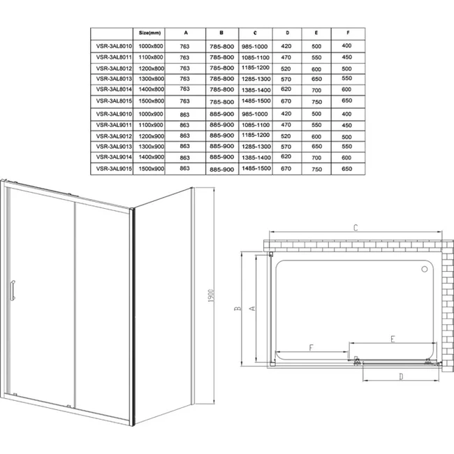Vincea Alpha (VSG-3AL900CL) 90 см хром, стекло прозрачное