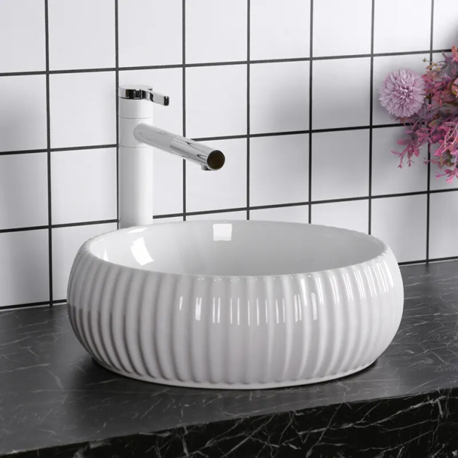 Ceruttispa CR0007 накладная, белая, круглая, ребристая 405х405х130