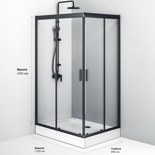 AM.PM Gem 120х90 W90G-404-120290-BT профиль Черный матовый стекло прозрачное без поддона