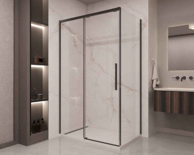 Vincea Stella VSR-1ST9011CLB, 1100*900, черный, стекло прозрачное