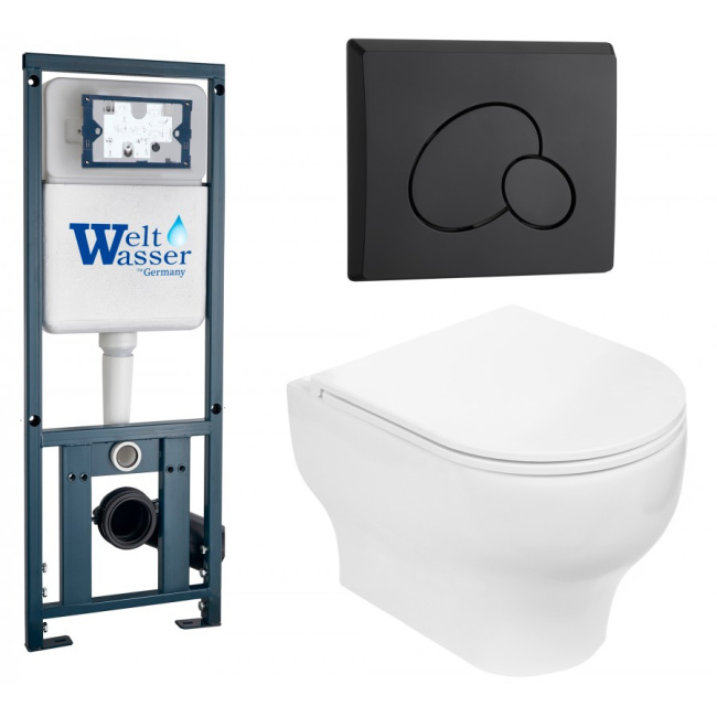 Комплект Weltwasser 10000010375 подвесной унитаз Erlenbach 004 GL-WT + инсталляция Marberg 410 + кнопка MAR 410 RD MT-BL