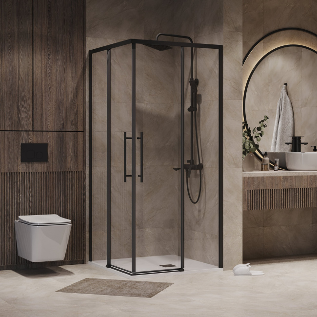 Niagara Nova NG-6830-34BLACK (100*100*195) квадрат, раздвижная, черный матовый, стекло прозрач,1м без поддона