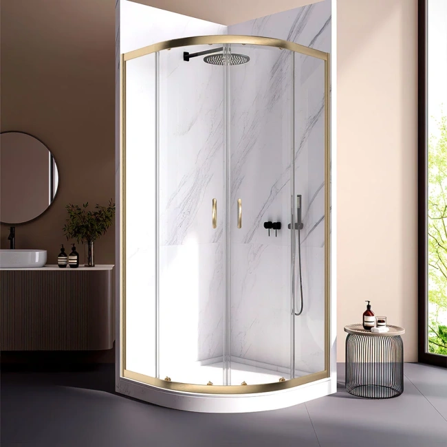Veconi Rovigo RV-202G, 800x800x1900, брашированное золото, прозрачное стекло