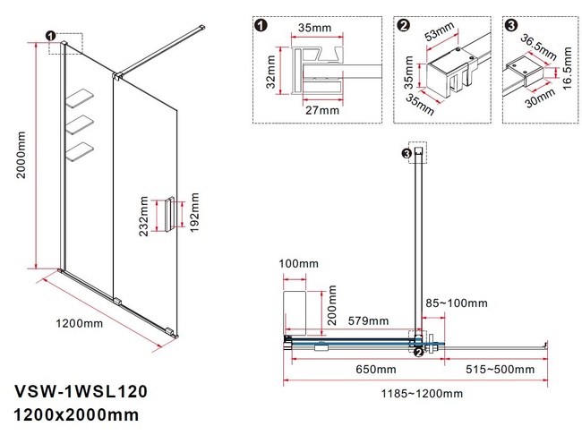 Vincea Walk-In VSW-1WSL120CLB, 1200*2000, черный матовый, стекло прозрачное