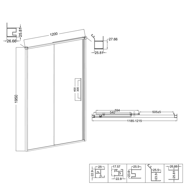 Niagara Nova NG-84-L12FHB (120х195) черный матовый,раздвижная влево,стекло рифленое,1 место