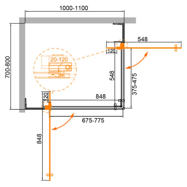 Cezares Slider 110x80 SLIDER-AH-2-70/80-100/110-GRIGIO-NERO профиль Черный матовый стекло тонированное без поддона