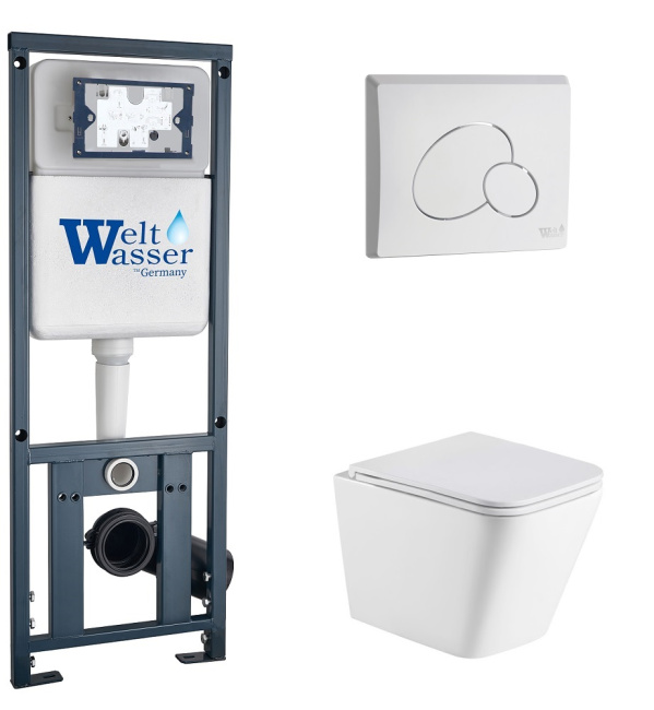 Унитаз с инсталляцией WeltWasser MARBERG 410 + GELBACH 043 MT-WT + MAR 410 RD GL-WT белый матовый/кнопка белая