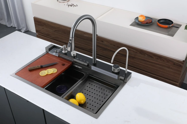 Ceruttispa GLORIA II nano black (серая) кухонная, многофункциональная, из нержавеющей стали, (750х460х230)