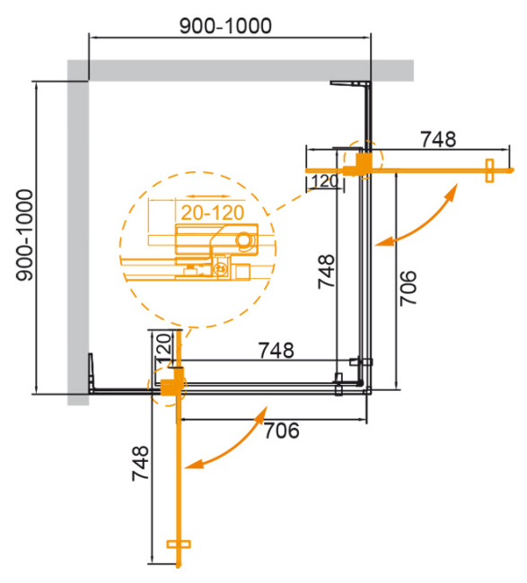 CEZARES SLIDER-A-2-90/100-C-GM без поддона