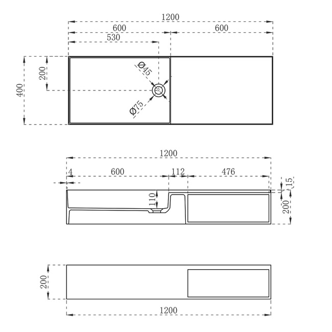 Vincea VWB-6S112MW, 1200*400*200, подвесная, цвет белый матовый