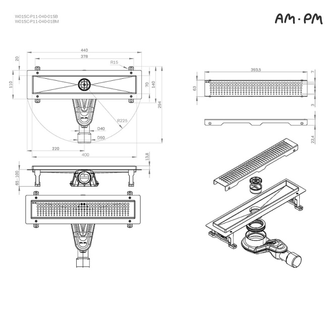 Am.Pm MasterFlow 40 W01SC-P11-040-01SB с решеткой Хром матовый Cut Gradient