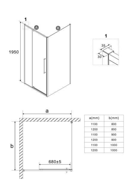 Niagara Nova NG-85-11AB-A90B-34 (110*90*195) прямоугол,распашн,черный матов,стекло прозрачн,2 мест без поддона