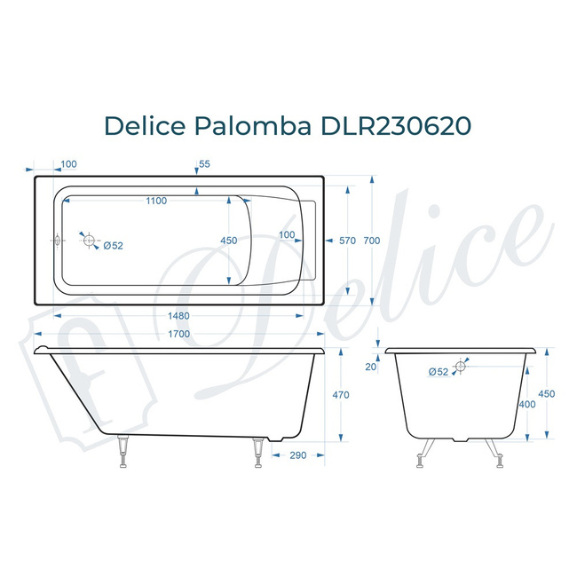 Delice Palomba 170х70 (в комплекте только ванна, без ножек и слива-перелива)