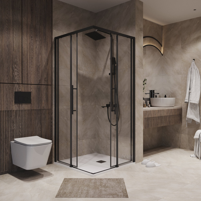 Niagara Nova NG-6830-34BLACK (100*100*195) квадрат, раздвижная, черный матовый, стекло прозрач,1м без поддона