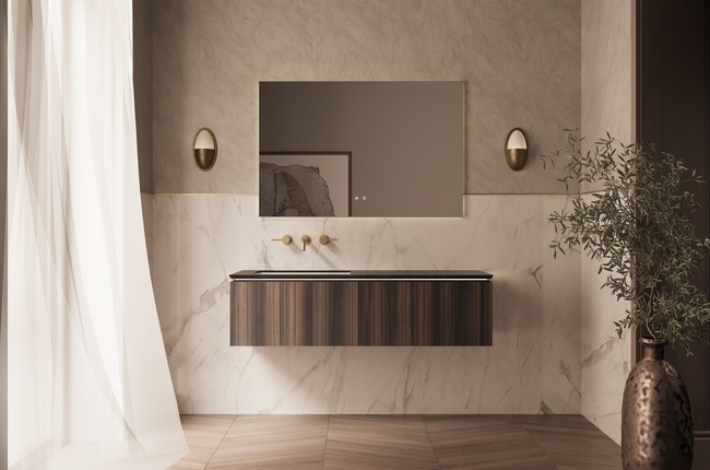 Vincea Luxe 1400 подвесная, 2 выкатных ящика soft close, натуральный орех