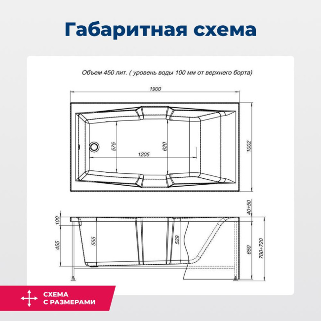 Aquanet Vega 190x100 (с каркасом)
