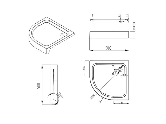 Esbano ESD-7015B 90*90*200 L/R с поддоном