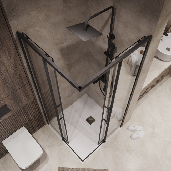 Niagara Nova NG-6830-34BLACK (100*100*195) квадрат, раздвижная, черный матовый, стекло прозрач,1м без поддона