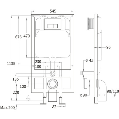 Унитаз с инсталляцией WeltWasser BAMBERG 545+SALZBACH 043 MT-BL+BAMBERG BL черный матовый/кнопка черная, безободковый, с крышкой микролифт, слив торнадо