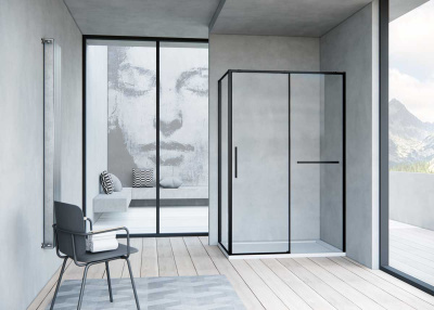 Vincea Slim Soft VSR-1SS9011CLB, 1100*900, черный, стекло прозрачное
