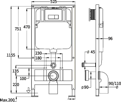 Комплект унитаза с инсталляцией и кнопкой Weltwasser BAMBERG 525 + MERZBACH 043 MT-BL + BAMBERG CR